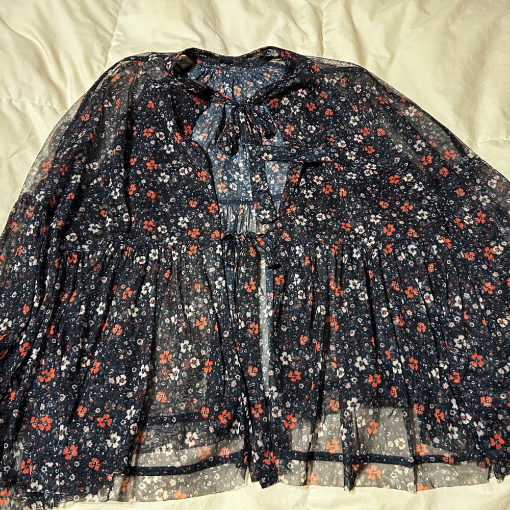 FREE PEOPLE Sheer Balloon Sleeve Floral Top Size Small - Picture 4 of 6